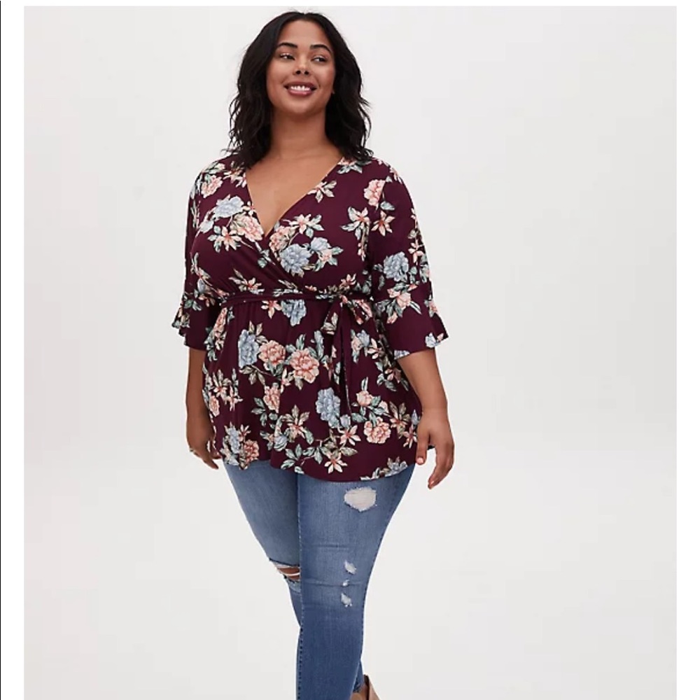 BURGUNDYPURPLE FLORALSTRETCH CHALLIS WRAP BABYDOLL